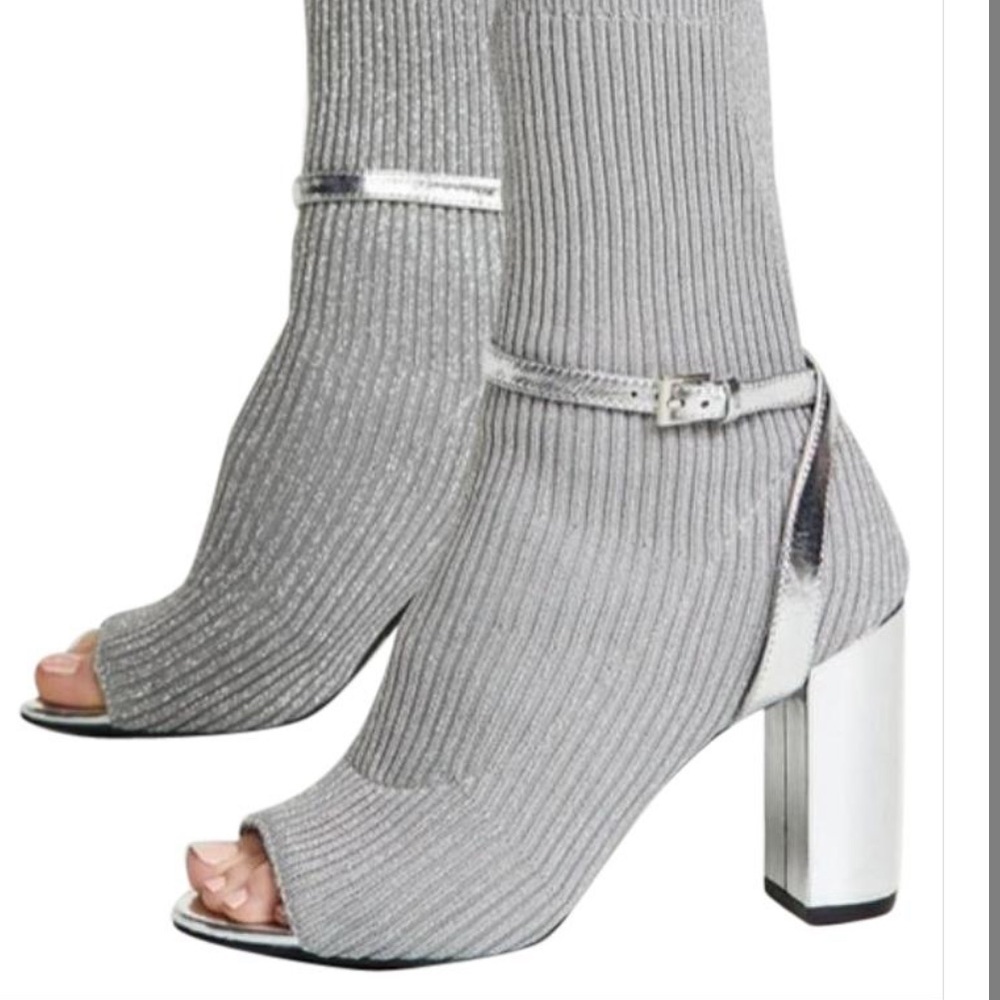 Jeffrey Campbell silver sock shoe heel